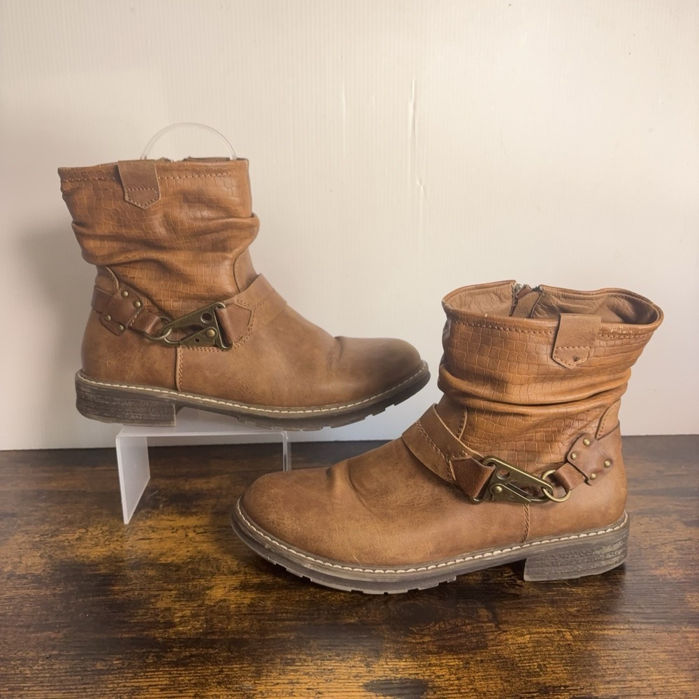 Patrizia By Spring Step Ankle‎ Boots Sz 9 Brown Leather Faux Fur Lined Buckle
